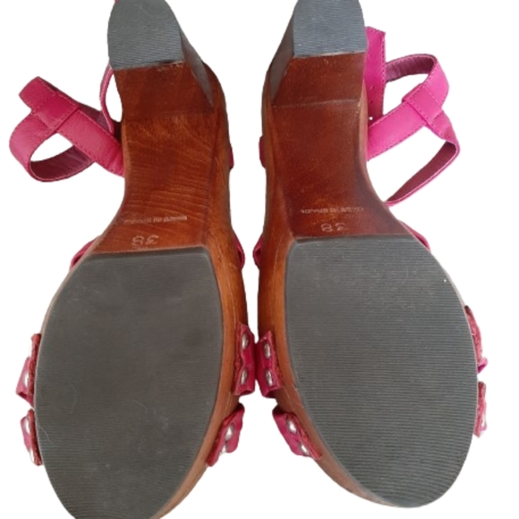 ALDO - Strappy heeled bright pink leather sandals with wooden platform - Size: 8 - Picture 4 of 8